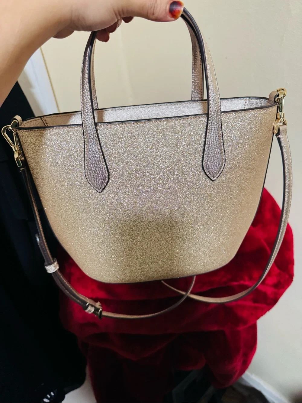 kate spade Glitter Crossbody Tote in Gold